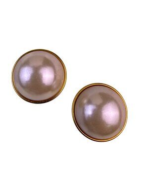 Kenneth Lane Womens Gold Tone Faux Pearl Clip-On Earrings Vintage Round Design